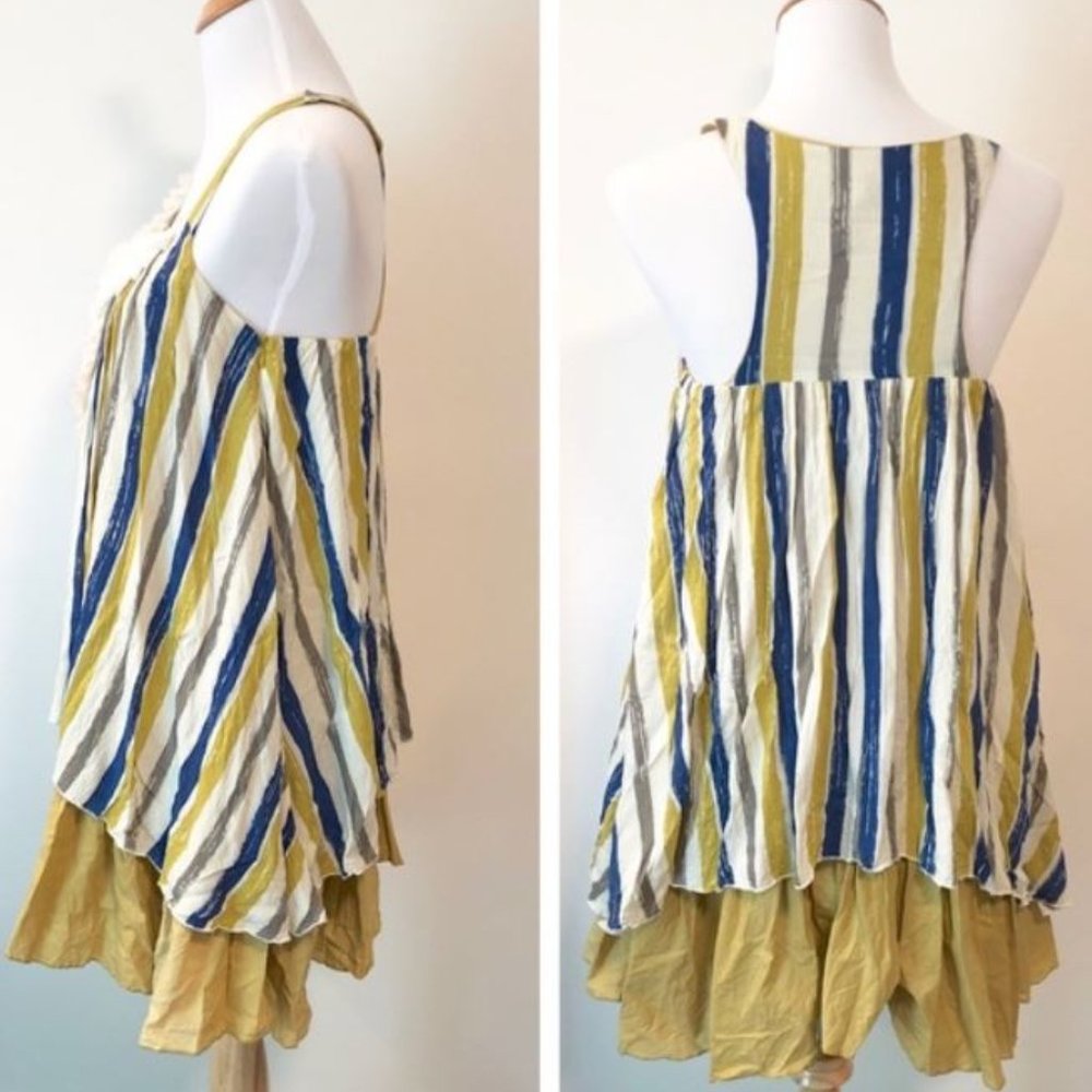 Ryu Adorable Navy & Mustard Ruffle Layered Dress